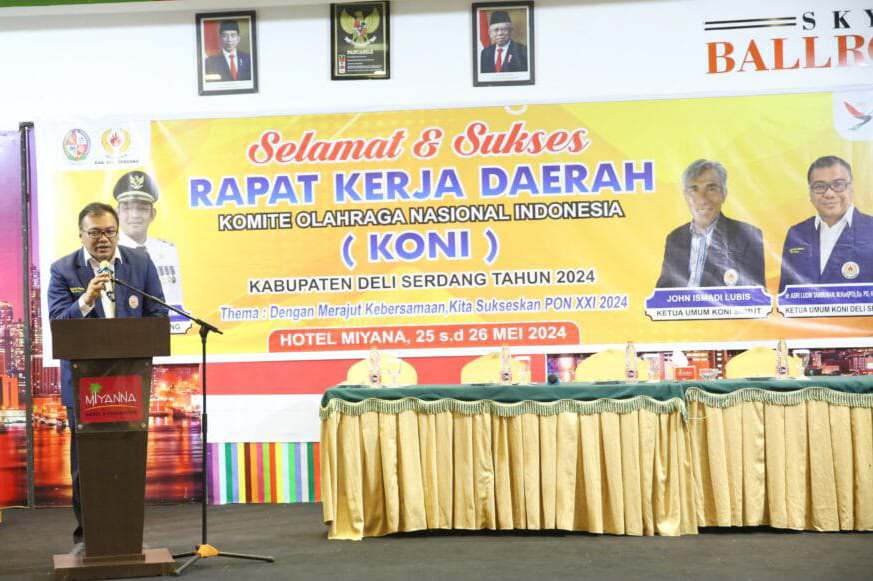 IMG-20240813-WA0001 Ketua KONI Deliserdang dr Asri Ludin Tambunan (dr Aci Tambunan) dalam arahannya pada kata pembukaan Rakerda KONI Deliserdang di Hotel Miyana, Jalan H Anif, Deliserdang, beberapa waktu lalu. (foto: dok)