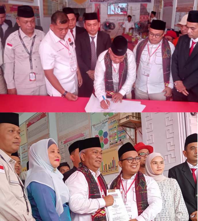 Pasangan calon bupati dan wakil bupati Ahmad Zarnawi Pasaribu (AZP) dan Ifdal Hasayangan Harahap mendaftar ke KPU Padang Lawas.