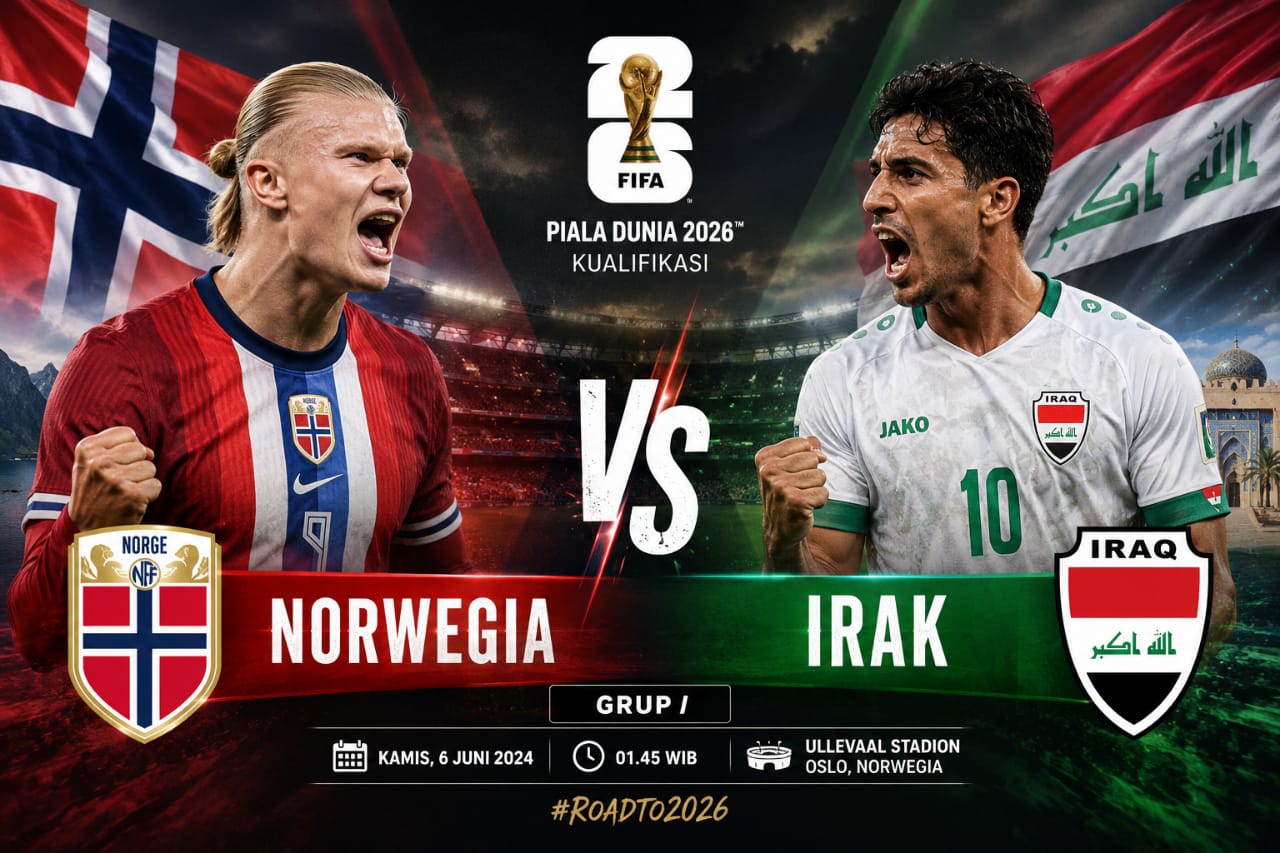Preview head to head Norwegia versus Irak di Grup I Piala Dunia 2026. (ChatGpt Dok)