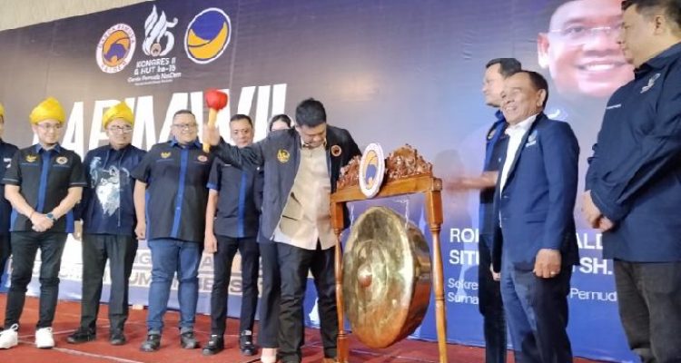Gubernur Sumatera Utara (Sumut) Bobby Afif Nasution membuka Rapat Pimpinan Wilayah I Dewan Pimpinan Wilayah (DPW) Garda Pemuda Nasional Demokrat (GP Nasdem) Sumut, di Ballroom JW.Marriot Hotel Jalan Putri Hijau Nomor 10 Medan, Minggu (12/7/2026) malam. Foto/Medandaily.com